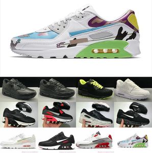 Hotsale OG 90 Erkek Kadınlar Koşu Ayakkabı Kalın Sole Yastık Çok Molor Çim Üç Beyaz Beyaz Siyah Tasarımcı Klasik Spor Ayakkabıları Eğitmenleri 36-45