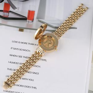 Armbanduhren Damen Buchstabe R Chic Diamant Einzigartige Flip Cover Quarz Armband Mode Lässig Frauen Armbanduhr Golden Sliver Uhren Uhr