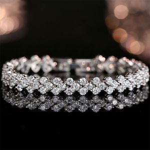 Charmarmband 14K White Gold Roman Lab Diamond Armband Engagement Wedding Bangles Armband For Women Bridal Jewelry 230228