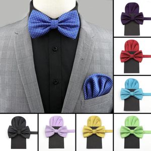 Bow Ties 2PC Fashion Formal Bowtie Paper Hanky Set Soft Thin Classical Dot Solid Colorful Pocket Square Butterfly For Banquet Wedding