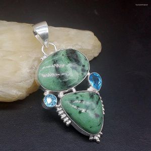 Colares pendentes Hermosa Jóias Green Obsidiana Blue Topázio Blue Gorgoues Colar de Charm de Color Silver para Mulheres Presentes 20234780