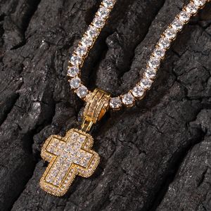 Shining Diamond Stone Cross Pendants Necklace Jewelry 18K Real Gold Plated Bling Men Women Gift Religious Jewelry