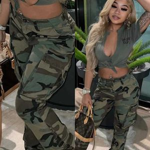 Casual Clothing Ladies Zipper Fly Pants Print Camouflage Trousers Baggy Straight Carpris