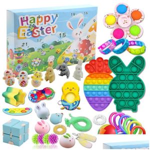 Decorazione per feste Fidget Toys 24 giorni Pasqua Calendario dell'Avvento Confezione Kit anti giocattolo Sollievo Scatola cieca Regali Consegna a domicilio Giardino domestico Festi Dhiqi