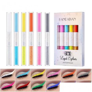 Eyeliner Handaiyan 2 في 1 بريق ماء سائل وبطانة سائلة ملونة ذات ملونة ملونة من طراز Silkworm SteroScopic Pen
