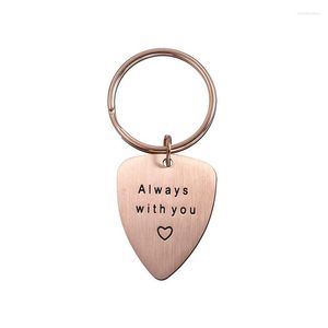 Keychains moda anéis brancos para chaves simples letras sempre com você aço inoxidável guitarra picareta