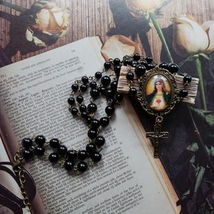 Pendant Necklaces Diyalo Catholic Virgin Mary Heart Christ Jesus Cross Necklace Rosary Beaded Tassel Clavicle Chain Jewelry