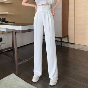 Spodnie damskie Capris Lucyever Czarne białe kobiety proste spodnie Koreańska moda wysoka talia szerokopasmowa noga spodni dla damskich kombinezonów biurowych swobodne spodnie 230301