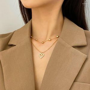 Chains Vogallery Gold Color Heart Layered Necklace For Women Office Lady Chain On The Neck Pendant Jewelry OL Accessories