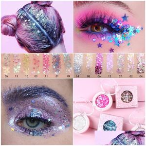 Ombretto Maquillage Paillettes singole Ombretto Gel Glitter Stella Frammenti di cuore Lunga durata Facile da indossare Diamante lucido Trucco viso D Dhbrx