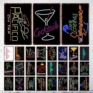Neon Bar Open art painting Decoration Metal Sign Tin Sign Tin Plates Wall Decor Room Decoration Retro Vintage For Home Club Man Cave Cafe decoration Size 30X20CM w02