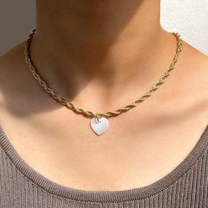 Chains Minimalist Natural Shell Heart Pendant Necklaces For Women Gold Color Thick Twist Rope Chain Choker Boho Beach Jewelry