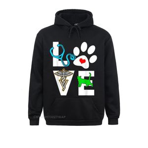 Felpe con cappuccio da uomo Felpe Love With Paw Print Stetoscopio Felpa con cappuccio per medicina veterinaria Stile cinese Young Europe Sportswears Graphic 230301