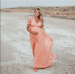 #57 Pregnancy Clothes Short Sleeve Women Pregnants Maternity Photography Props Sequined Solid Dress Vestido Boho Embarazo