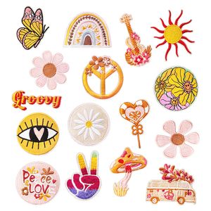 Notions 17Pcs Cartoon Flowers Iron on Patches for Clothing Sew on Applique Repair Embroidered Patch Decorations DIY Craft Accessories