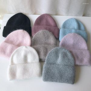 Beanies Beanie/Skull Caps 2023 High-end Autumn And Winter Hat Female Angora Fur Knitted Warm Woolen Korean Version Wild Pure Color Delm22