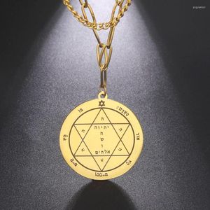 Anhänger Halsketten Dawapara Key Of Solomon Halskette für Frauen Doppelschichtkette Edelstahl Pentagramm Talisman Wiccan Schmuck