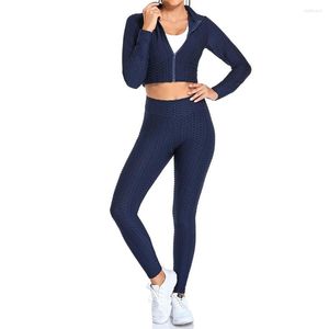 Active Set Women's Fitness Suit Front Zipper Crop Top for Sports High midje Leggings Yoga Gym Set Grid Women Sportwear Outfit