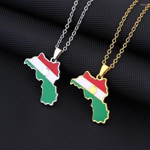 Pendant Necklaces Kurdistan Map Flag Necklace For Women Men Silver Gold Color Dropping Oil Stainless Steel Jewerly Gifts