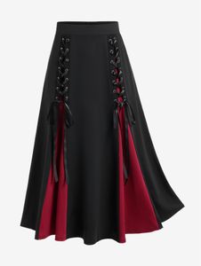 Röcke ROSEGAL Gothic-Schnürrock in A-Linie für Damen, Godet-Saum, bunt, Y2K-Midirock mit elastischer Taille, Damen, gemütliche Basic-Unterteile, 4XL 230301