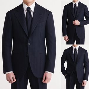 Modern Pinstripe Mens Tuxedos Slim Fit Hot Selling Two Button Men Business Pants Suit Tailored Prom Party 2 Pieces Jacket and Pants