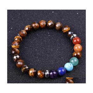 car dvr Charm Bracelets 7 Chakras Men Bracelet Faceted Tiger Eye Stone Beads Braided Yoga Hand String Women Jewelry Friendship Gift Drop Deli Dhiel