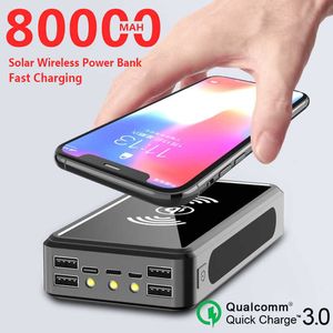 Cell Phone Power Banks 80000mAh Large Capacity Wireless Solar Powerbank Fast Charger with 4USB Mobile Phone External Battery Poverbank for Smartphoones R230301
