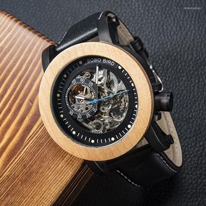Armbanduhren Automatische Uhr BOBO BIRD Top Marke Männer Mechanische Uhren Leuchtende Echtes Lederband Wasserdicht Holz In Box OEM