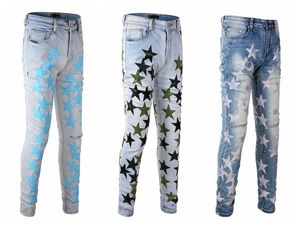 Män Designer Jeans Badge Rips Stretch Svart Mode Män Distressed Ripped Skinny eans Slim Motorcykel Moto Biker Causal Herr Jeansbyxor Hip Hop Orignial AM #SHOP41