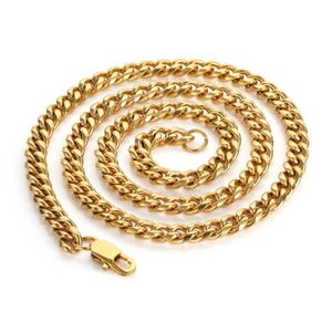 hiphop necklaces pendants 8mm chains European and American stainless steel round grinding encryption Cuban chain genuine gold plated titanium men's necklace