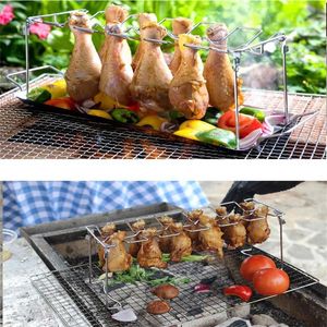 Werkzeuge Zubehör Edelstahl Chicken Wing Rack Grillhalter mit Auffangwanne für BBQ Mehrzweck-Beinofen