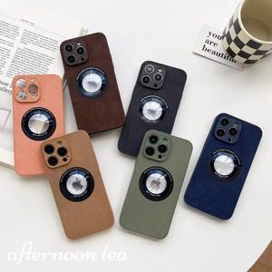 Moon pit leather magnetic phone case For iPhone14ProMax 14Pro 14 13ProMAX with spill tag