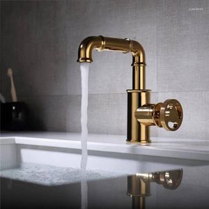 Rubinetti per lavabo da bagno Miscelatore per lavabo moderno Rubinetto in ottone industriale retrò Rubinetti montati sul ponte per acqua fredda e oro nero