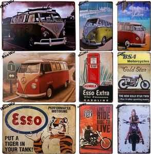 Motocicleta Poster Vintage Bus Retro Metal Tin Sinais de placa Pub Bar Garagem Decoração de parede da casa 30x20cm W03