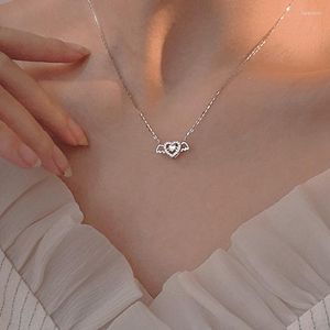 Anhänger Halsketten Amor Herz Schlüsselbein Halskette Für Frauen Zirkon Sparkle Charms Frau Koreanische Mode Party Süße Accesorios