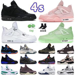 Sapatos de basquete originais Jumpman 4s 4 baixos homens mulheres tênis tênis ao ar livre New Black Cat Pure Money OW-Grass OW-Pink Silt Red Military Black KAWS Black Sample