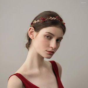 Headpieces O367 Fairy Wine Red Bride Headbonad Chinese Alloy Diamond Hair with Hoop Xiuhe Dress Fort