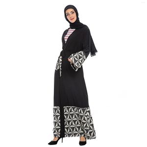 Ethnic Clothing Muslim Fashion Middle East Eid Duabi Abaya Turkey Robe Simple Stitching Strap Robes Abya Belt Dress