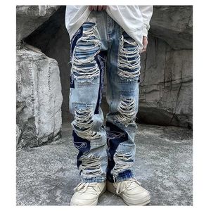 Men's Jeans Ripped Jeans Baggy Men Print Harajuku Pants Slim Trendyol Men's Fashion Hip Hop Trousers Y2k Man Grunge Streetwear Stacked Z0301