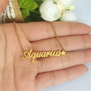 Kedjor bulk 10st 12 konstellationer halsband kvinnor astrologi tecken rostfritt stål zodiak smycken pendelle choker födelsedagspresent