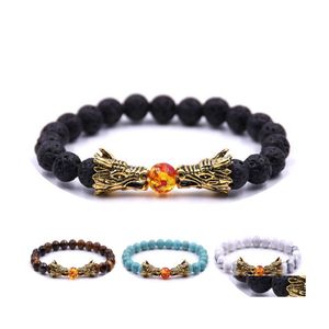 CAR DVR BEADED Strängar 8mm Natural Stone Pärledarmband Black Lava Tiger Eye Crystal Men Bileklik Jewelry Dragon Pseras Pseira Drop Delive DHDQC