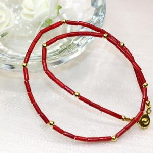 Filo di corallo rosso naturale 2 6mm tubo perline braccialetto multistrato per le donne ragazze di alta qualità unico fai da te chiusura gioielli 13 pollici B3004