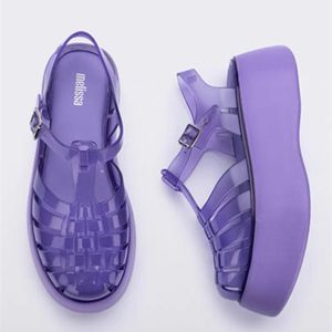 Melissa Possession Jelly Sandals 녹색 보라색 플라톤 끈 끈적 인 플랫폼 샌들 여자 여자 2023 여름 신발 청키 맑은 PVC 아빠 샌들 해변 수영장 슬라이드 플로우