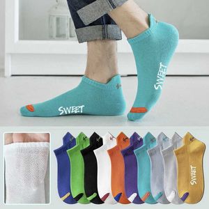 Herrstrumpor Herrens fotled strumpor Fashion Solid Color Letter Elastic Mesh Breattable Deodorant Men's Basketball Short Socks Z0227