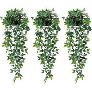 Decorative Flowers YOSMORLIL 3pcs Artificial Plant Potted Outdoor Garden Living Room Bedroom Bathroom Decoration Accessories Wall Hanging