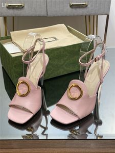 Designer Luxury Women Interlocking G T-Strap Pink Platform Sandal Copper Ankle Strap Sandal Heels With Box