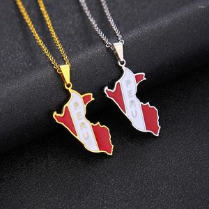 Pendant Necklaces Peru Country Map Flag Necklace For Men And Women Stainless Steel Silver Gold Color Dripping Oil Jewelry Gifts