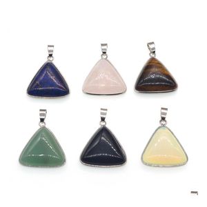 car dvr Pendant Necklaces Natural Stone Faceted Triangle Gemstone Charm Energy Healing Crystal Pendants With Golden Bezel Frame For Diy Jewe Dhk5U