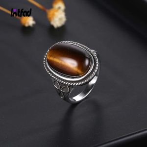 Cluster Rings Oval Large Natural Tiger Eye Rings 925 Sterling Silver Jewelry for Women Vintage Engagement Wedding Anniversary Gift G230228