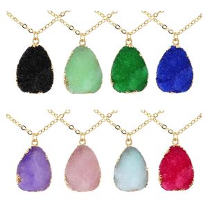 car dvr Pendant Necklaces Simple Druzy Drusy Waterdrop Women Resin Handmade Gold Chains For Female Christmas Party Birthday Gift Drop Delive Dhlcs